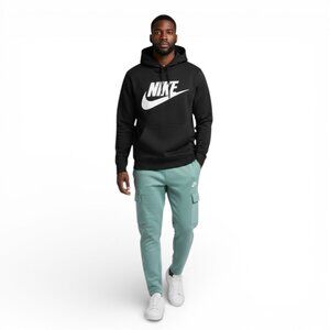 Nike Club Fleece Cargo 2 PC Sweatsuit Men's L Tracksuit Outfit Black Turquoise